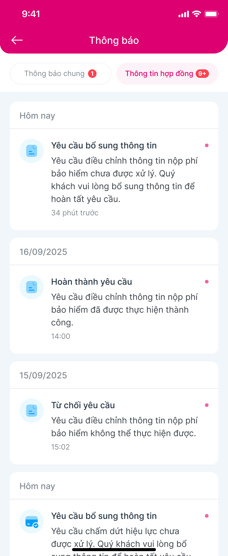 Danh sách thông báo