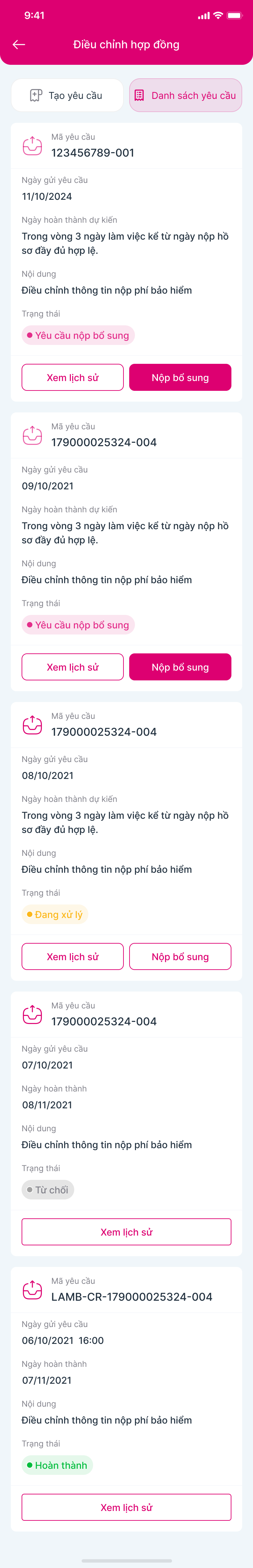 Danh sách yêu cầu